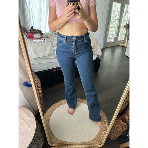 Free People Women’s 27 Blue Button Fly Mini Flare/Bootcut Jeans - Picture 1 of 6